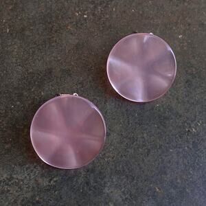 Vtg 50s 60s Light Pink Iridescent Semi-sheer Lucite Round Clip On Earrings